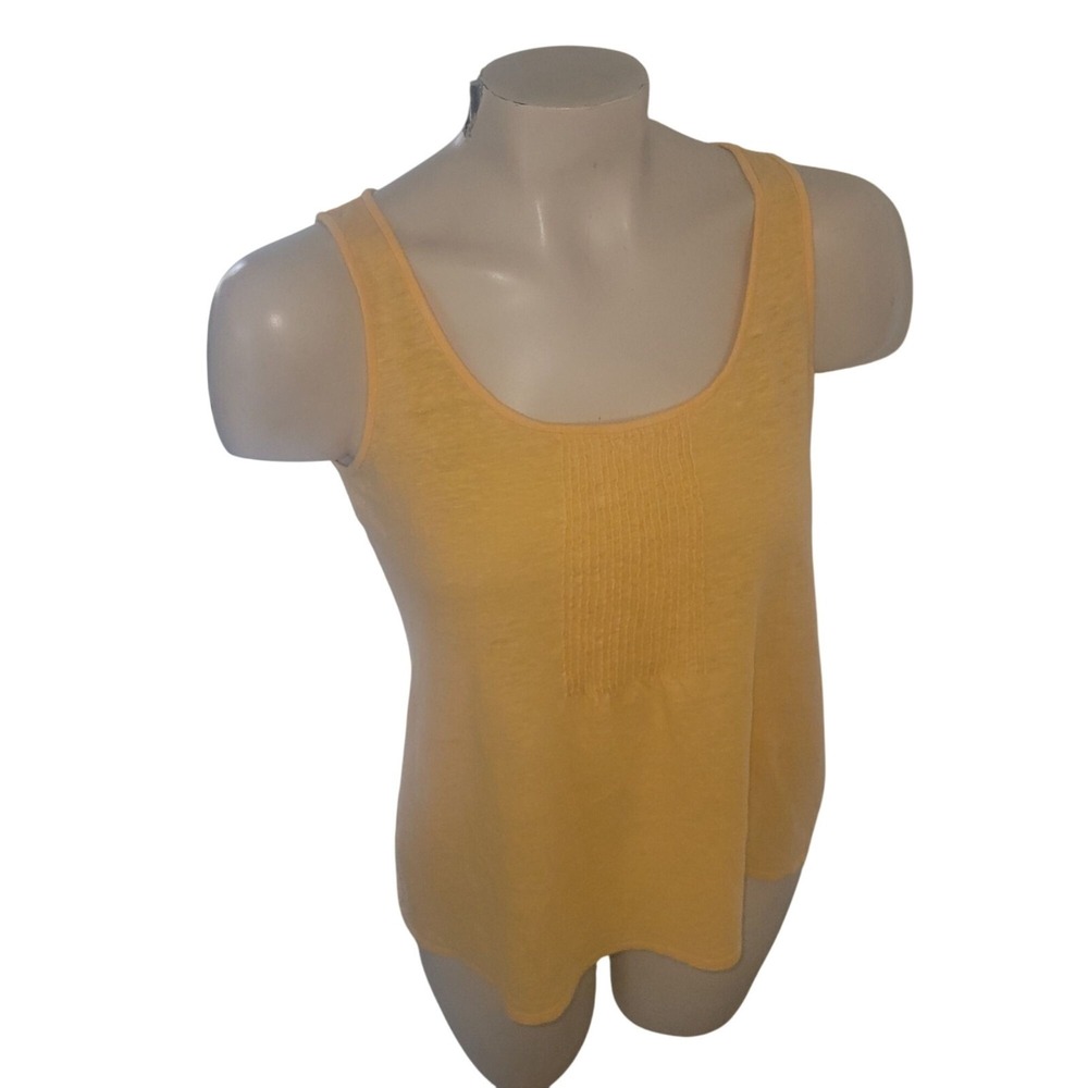 Eileen Fisher Yellow 100% Linen Pintuck Scoop Neck Tank Top XS lagenlook momcore